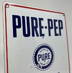 Vintage Pure-pep Gasoline Porcelain Sign Gas Station Pump Plate Service Moto Oil