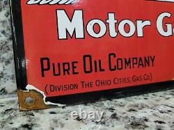 Vintage Purol Porcelain Sign Motor Gasoline Ohio Cities Gas Station Oil Service