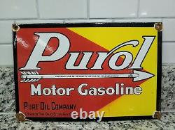 Vintage Purol Porcelain Sign Motor Gasoline Ohio Cities Gas Station Oil Service