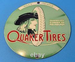 Vintage Quaker Tires Porcelain Gas Auto Service Station Pump Plate Sign