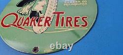 Vintage Quaker Tires Porcelain Gas Auto Service Station Pump Plate Sign