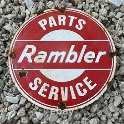 Vintage Rambler Porcelain Metal Sign Gas Station Auto Car Service Petroliana 12