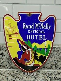 Vintage Rand Mcnally Porcelain Sign Hotel Highway Map Gas Station Oil Service