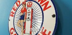 Vintage Red Crown Gasoline Porcelain American Gas Oil Service Station Pump Sign