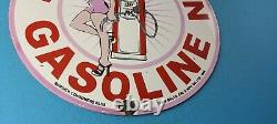 Vintage Red Crown Gasoline Porcelain Pin Up Gas Motor Service Station Pump Sign
