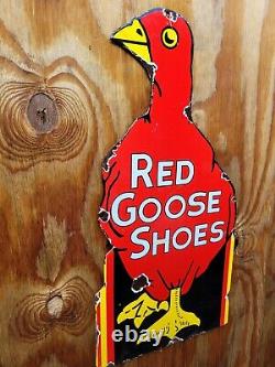 Vintage Red Goose Porcelain Sign Shoes Footwear Retail Gas Station Oil Service