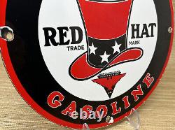 Vintage Red Hat Gasoline Porcelain Sign Gas Station Pump Motor Oil Service