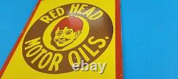Vintage Red Head Gasoline Porcelain 12 Gas Oil Service Station Pump Plate Sign