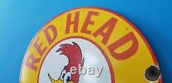 Vintage Red Head Gasoline Porcelain Gas & Oil Service Station Woodpecker Sign