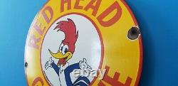 Vintage Red Head Gasoline Porcelain Gas & Oil Service Station Woodpecker Sign