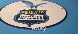 Vintage Richfield Gas Porcelain Pump Plate Service Station Eagle 11 3/4 Ad Sign