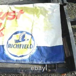 Vintage Richfield Gas Service Station Canvas Display Sign 31 X 100 Rare Vintage