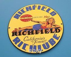 Vintage Richfield Gasoline Porcelain Gas Service Station California Pump Sign