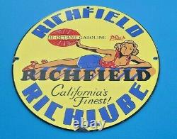 Vintage Richfield Gasoline Porcelain Richlube Gas Service Station Pump Sign