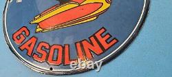 Vintage Rocket Gasoline Porcelain Cartoon Gas Service Station Pump Plate Sign