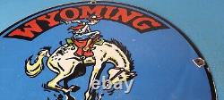 Vintage Rodeo Cowboy Porcelain Cody Wyoming Gas Service Station Pump Plate Sign