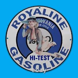 Vintage Royaline Oils Blue Gas Station Service Man Cave Oil Porcelain Sign