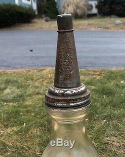 Vintage SUNOCO Gas Service Station 1 Quart Motor Oil Glass Bottle WithSpout