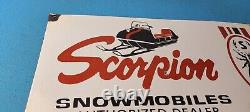 Vintage Scorpion Snowmobiles Porcelain Gas Oil Service Station Pump Plate Sign