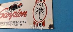 Vintage Scorpion Snowmobiles Porcelain Gas Oil Service Station Pump Plate Sign
