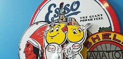 Vintage Shell Gasoline, Esso, Red Indian 5 Porcelain Gas Service Station Signs