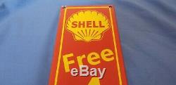 Vintage Shell Gasoline Porcelain Free Air Gas Service Station Pump Plate Sign