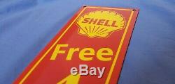 Vintage Shell Gasoline Porcelain Free Air Gas Service Station Pump Plate Sign