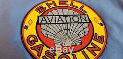Vintage Shell Gasoline Porcelain Gas Aviation Service Station Pump Plate Sign