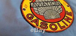 Vintage Shell Gasoline Porcelain Gas Aviation Service Station Pump Plate Sign