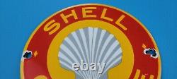 Vintage Shell Gasoline Porcelain Gas Clam Shell 6 Service Station Pump Sign