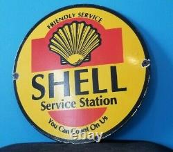 Vintage Shell Gasoline Porcelain Gas Friendly Service Station Pump Plate Sign