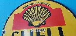 Vintage Shell Gasoline Porcelain Gas Friendly Service Station Pump Plate Sign