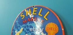 Vintage Shell Gasoline Porcelain Gas Marine Boat Service Station Pump Plate Sign