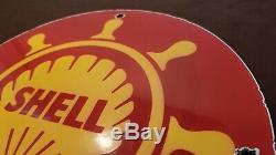 Vintage Shell Gasoline Porcelain Gas Oil Boat Ad Service Station Pump Plate Sign