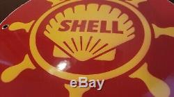 Vintage Shell Gasoline Porcelain Gas Oil Boat Ad Service Station Pump Plate Sign