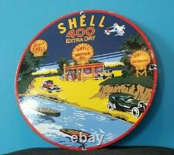 Vintage Shell Gasoline Porcelain Gas Oil Service 400 Extra Dry Station Pump Sign