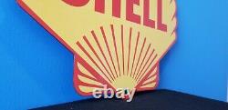 Vintage Shell Gasoline Porcelain Gas Oil Service Station 14 Pump Plate Sign