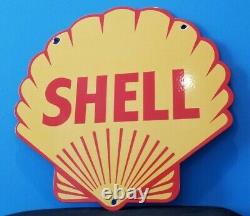 Vintage Shell Gasoline Porcelain Gas Oil Service Station Large Pump Plate Sign
