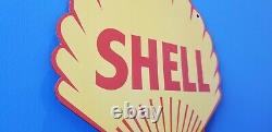 Vintage Shell Gasoline Porcelain Gas Oil Service Station Large Pump Plate Sign