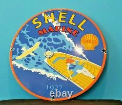Vintage Shell Gasoline Porcelain Gas Outboard Boat Service Station Pump Sign