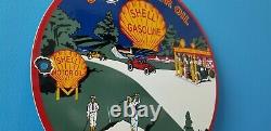 Vintage Shell Gasoline Porcelain Gas Service Pebble Beach Station Pump Auto Sign
