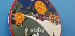Vintage Shell Gasoline Porcelain Gas Service Pebble Beach Station Pump Auto Sign