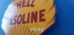 Vintage Shell Gasoline Porcelain Gas Service Station Pump Metal Ad Sign