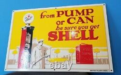Vintage Shell Gasoline Porcelain Gas Service Station Pump Plate Can Oil Sign