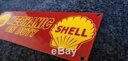 Vintage Shell Gasoline Porcelain Gas Service Station Pump Plate Mechanic Sign