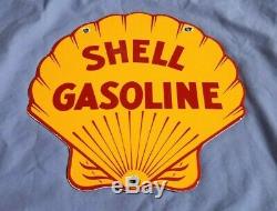 Vintage Shell Gasoline Porcelain Gas Service Station Pump Plate Metal Ad Sign