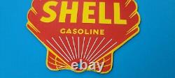 Vintage Shell Gasoline Porcelain Gas Service Station Pump Plate Red Die-cut Sign