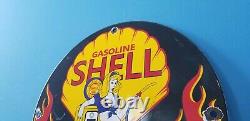 Vintage Shell Gasoline Porcelain Gas Service Station Shell Clam & Flames Sign