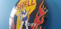 Vintage Shell Gasoline Porcelain Gas Service Station Shell Clam & Flames Sign