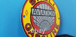 Vintage Shell Gasoline Porcelain Gas Station Aviation Service Pump Plate Sign 6